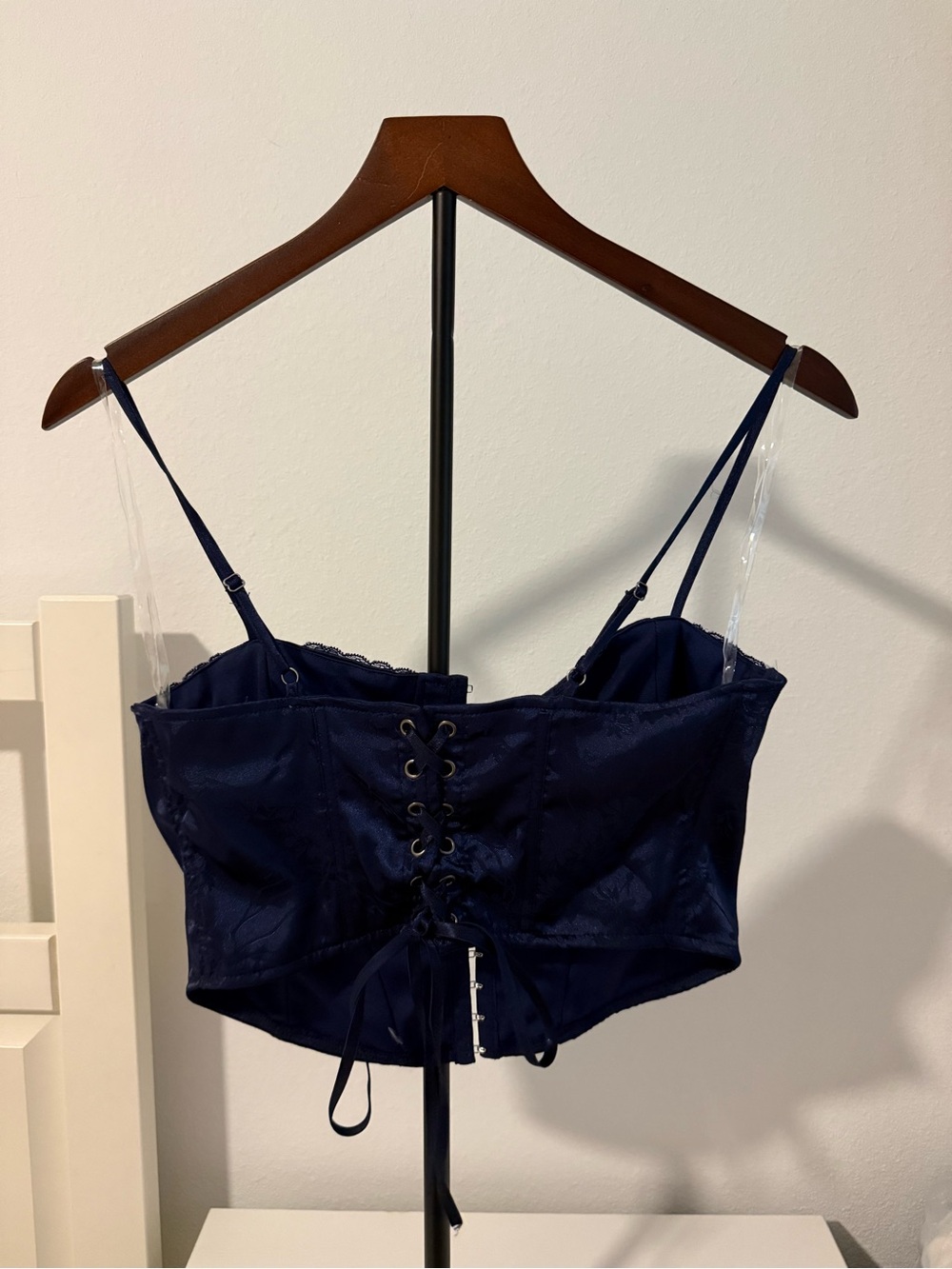 La Hearts Navy Lace Bustier Crop Top - Picture 2 of 5
